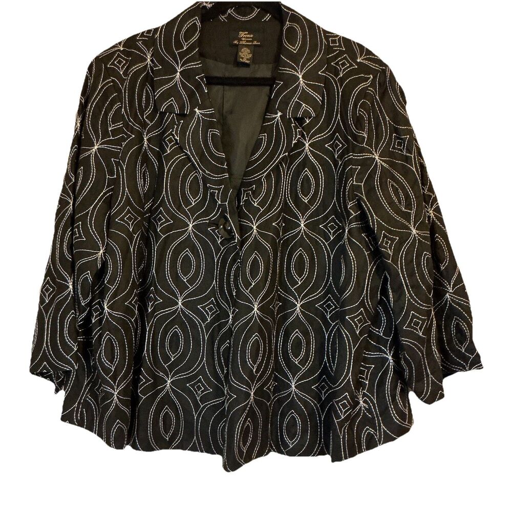 Trenz by Theresa Renz Blazer Womens Large Black Jacket Embroidered Large Button